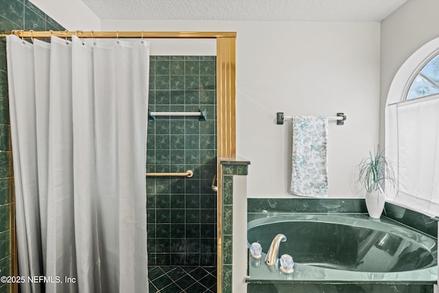1105 Pine Mill Ln, Ponte Vedra Beach, FL 32082 - bathroom featuring a stall shower, a bath, and a textured ceiling