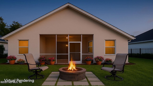 1105 Pine Mill Ln, Ponte Vedra Beach, FL 32082 - rear view of property with an outdoor fire pit and stucco siding