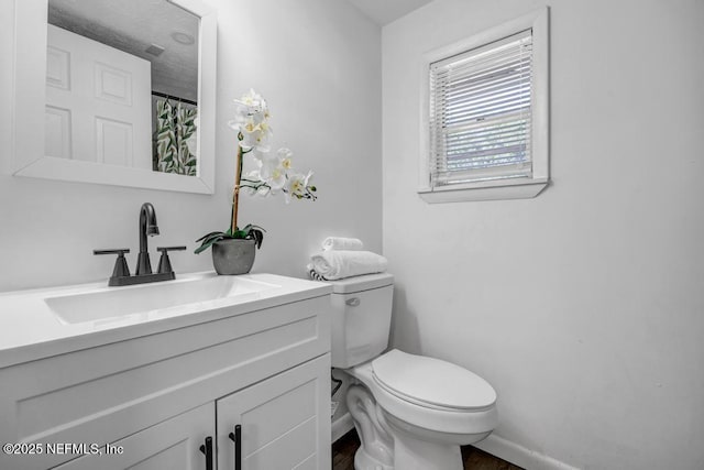 1059 Little Ruth Rd, Green Cove Springs, FL 32043 - bathroom with toilet, baseboards, wood finished floors, and vanity