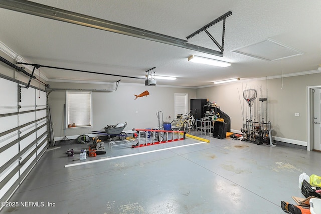 garage with baseboards and a garage door opener
