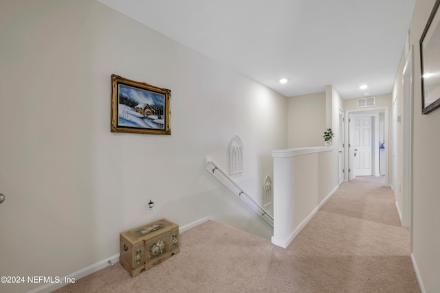 497 Coastline Way, Saint Augustine, FL 32092 - corridor featuring an upstairs landing, carpet flooring, baseboards, and recessed lighting