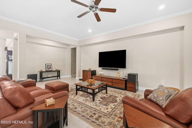149 San Telmo Ct, Saint Augustine, FL 32095 - living area with ceiling fan, crown molding, baseboards, and recessed lighting