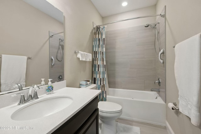 149 San Telmo Ct, Saint Augustine, FL 32095 - bathroom with toilet, vanity, shower / bath combination with curtain, and wood finished floors