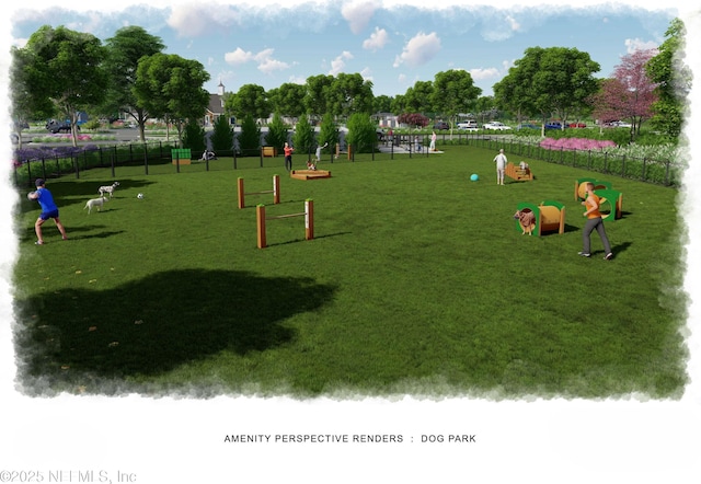 surrounding community featuring a lawn and fence