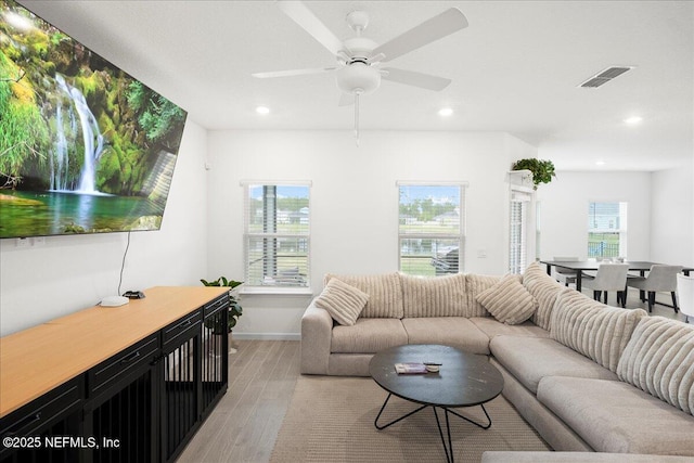 115 Beauclair Blvd, Saint Augustine, FL 32084 - living area with recessed lighting, a ceiling fan, visible vents, and light wood-style flooring