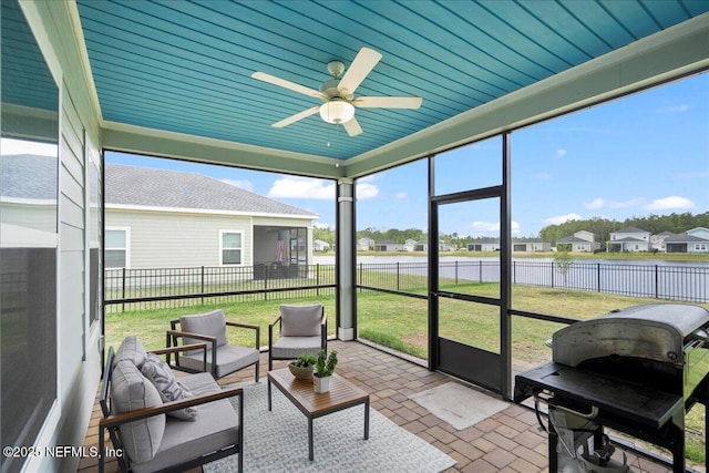 115 Beauclair Blvd, Saint Augustine, FL 32084 - sunroom / solarium featuring a residential view, a ceiling fan, a healthy amount of sunlight, and outdoor lounge area