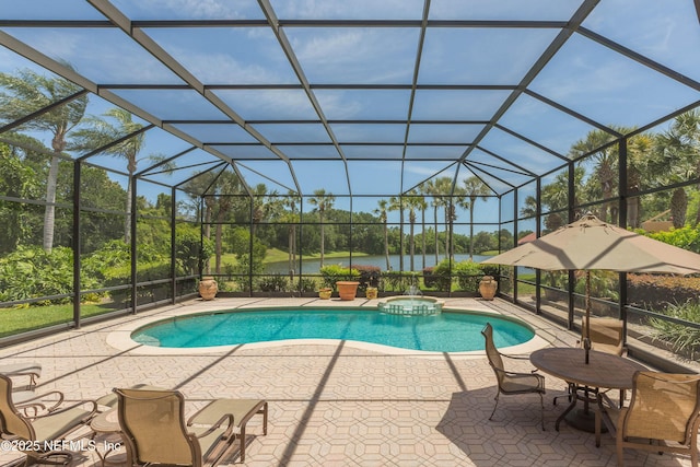 105 Kings Grant, Ponte Vedra Beach, FL 32082 - view of pool with a water view, a patio, a pool with connected hot tub, and a lanai
