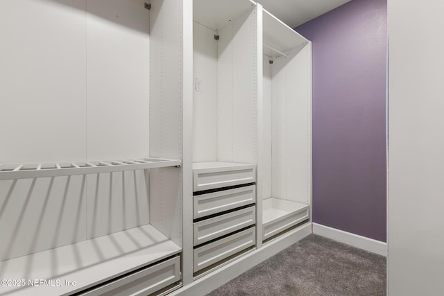 spacious closet with dark carpet