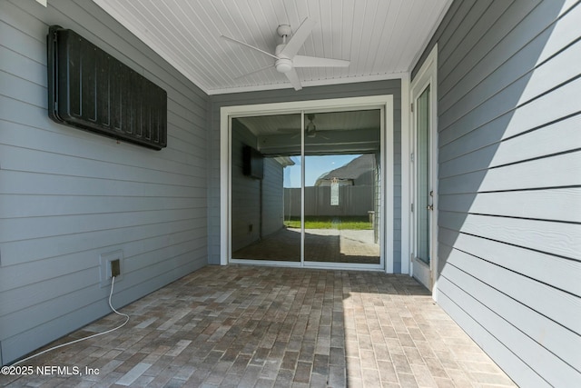 view of patio featuring a ceiling fan