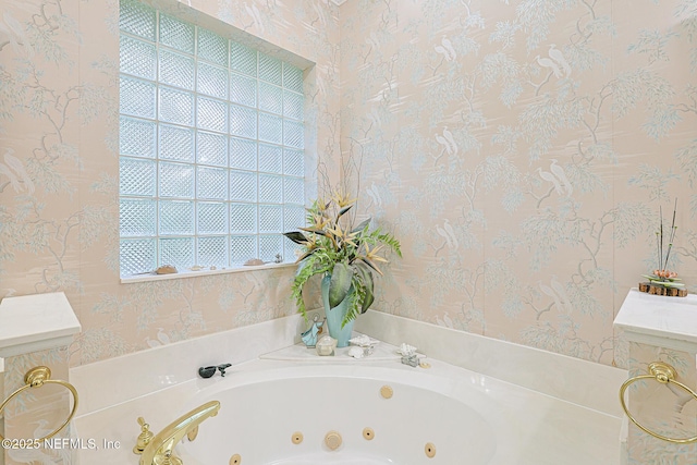 3666 Cypress Point Ct, Green Cove Springs, FL 32043 - bathroom with wallpapered walls and a tub with jets
