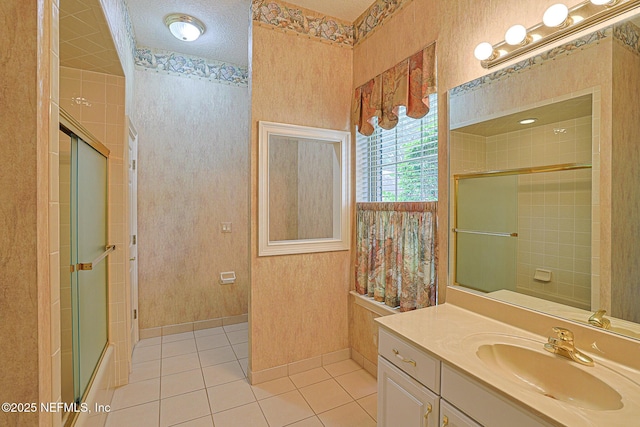 3666 Cypress Point Ct, Green Cove Springs, FL 32043 - full bathroom with tile patterned floors, vanity, and bath / shower combo with glass door