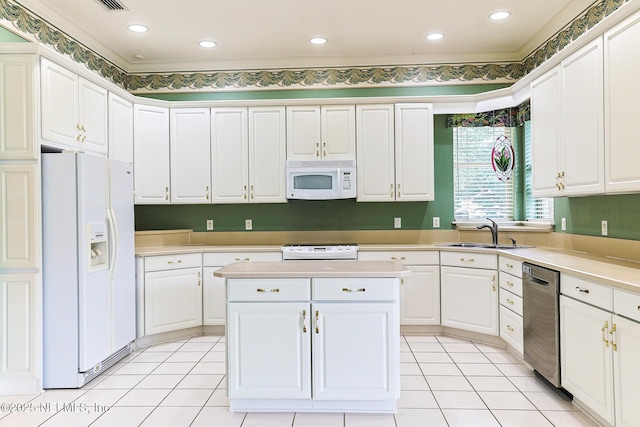 3666 Cypress Point Ct, Green Cove Springs, FL 32043 - kitchen with white appliances, light countertops, white cabinetry, light tile patterned floors, and recessed lighting