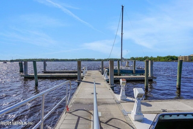 view of dock with a water view