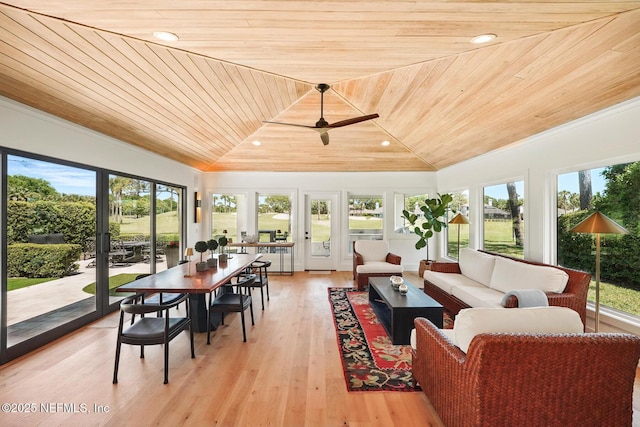 sunroom with wood ceiling and a wealth of natural light
