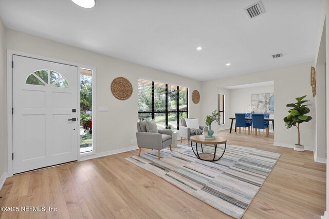 entrance foyer featuring baseboards, plenty of natural light, and light wood finished floors