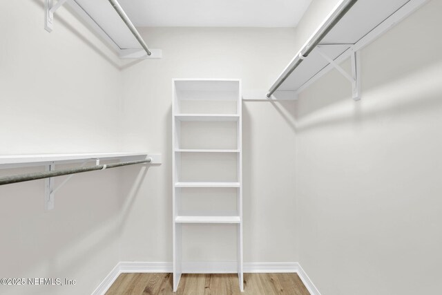walk in closet with wood finished floors