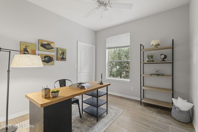 8601 Beach Blvd Unit 323, Jacksonville, FL 32216 - office with baseboards, light wood-style flooring, and ceiling fan