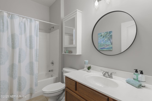 8601 Beach Blvd Unit 323, Jacksonville, FL 32216 - bathroom featuring vanity, shower / bathtub combination with curtain, and toilet