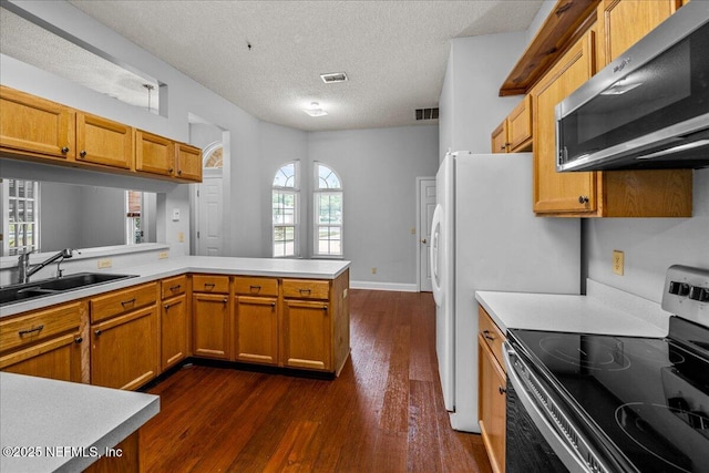 1800 Norway Dr, Fleming Island, FL 32003 - kitchen with appliances with stainless steel finishes, a sink, dark wood finished floors, light countertops, and plenty of natural light