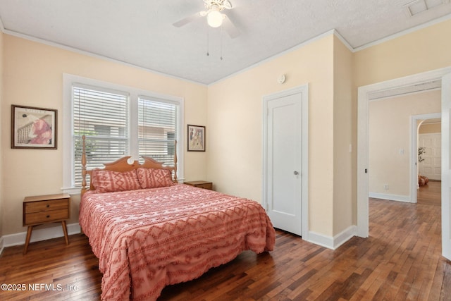 4534 College St, Jacksonville, FL 32205 - bedroom featuring wood-type flooring, ornamental molding, baseboards, arched walkways, and a ceiling fan