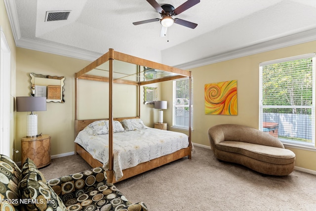 766 Candlebark Dr, Jacksonville, FL 32225 - bedroom featuring carpet floors, ornamental molding, baseboards, and a ceiling fan