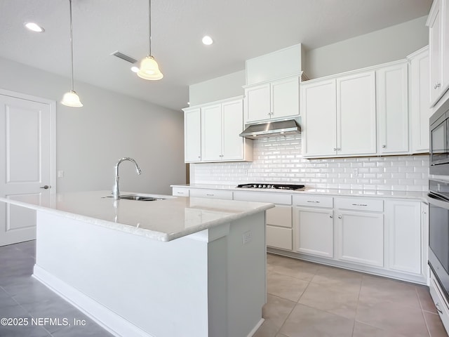 232 Caiden Dr, Ponte Vedra, FL 32081 - kitchen with under cabinet range hood, backsplash, visible vents, and a sink
