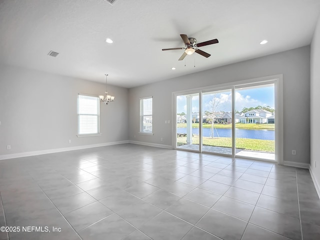 232 Caiden Dr, Ponte Vedra, FL 32081 - tiled empty room with baseboards, ceiling fan with notable chandelier, recessed lighting, and visible vents