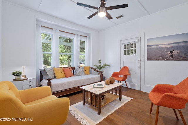 2720 Apache Ave, Jacksonville, FL 32210 - living room featuring visible vents, ceiling fan, and wood finished floors