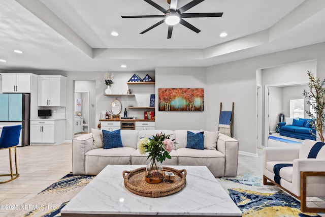49 Golden Fern Dr, Saint Augustine, FL 32092 - living area featuring recessed lighting, a raised ceiling, and ceiling fan