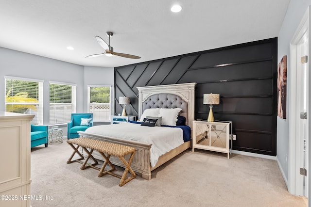 49 Golden Fern Dr, Saint Augustine, FL 32092 - bedroom featuring light colored carpet, ceiling fan, and recessed lighting