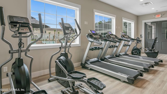 419 Seaport Breeze Rd, Saint Augustine, FL 32095 - workout area featuring baseboards, recessed lighting, wood finished floors, and visible vents