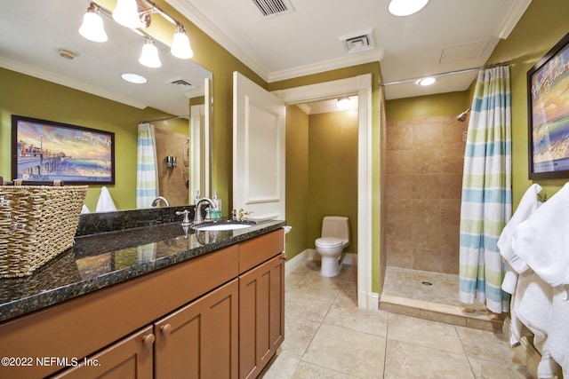 400 E Bay St Unit 1610-1611, Jacksonville, FL 32202 - bathroom featuring vanity, toilet, visible vents, ornamental molding, and a stall shower