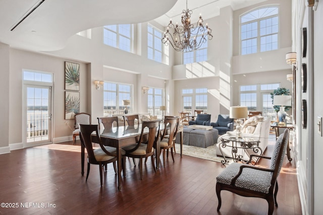 400 E Bay St Unit 1610-1611, Jacksonville, FL 32202 - dining area with plenty of natural light, hardwood / wood-style floors, and a towering ceiling