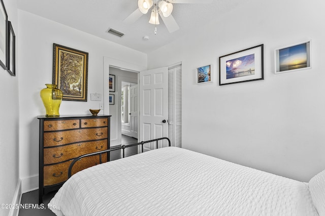 120 Washington St, Saint Augustine, FL 32084 - bedroom with a ceiling fan, baseboards, visible vents, and a closet