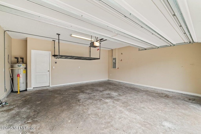 3149 Silverado Cir, Green Cove Springs, FL 32043 - garage featuring electric water heater, electric panel, a garage door opener, and baseboards