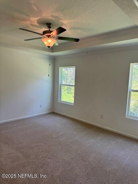 169 Greenwood Dr, Palm Coast, FL 32137 - empty room with ornamental molding, a textured ceiling, baseboards, and carpet flooring