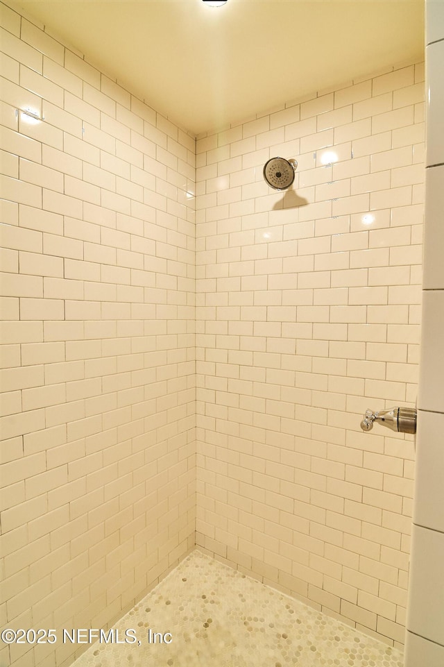 bathroom with a tile shower