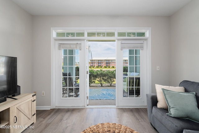 entryway featuring baseboards and wood finished floors