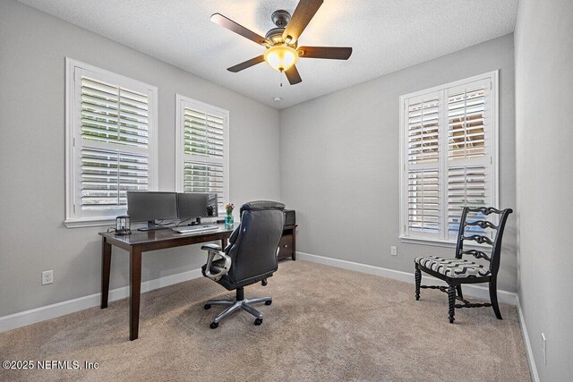 135 Outpost Trl, Ponte Vedra, FL 32081 - carpeted office with ceiling fan, baseboards, and a textured ceiling