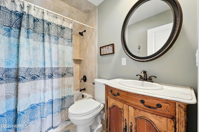 full bathroom featuring toilet, vanity, and shower / bath combo with shower curtain