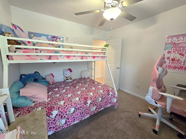 bedroom with carpet floors and ceiling fan