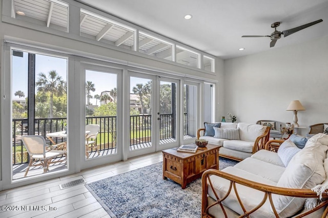 2325 Seminole Rd, Atlantic Beach, FL 32233 - living room featuring a ceiling fan, french doors, recessed lighting, and visible vents