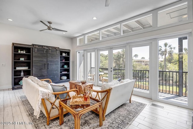 2325 Seminole Rd, Atlantic Beach, FL 32233 - living area featuring visible vents, a ceiling fan, light wood-style floors, and recessed lighting