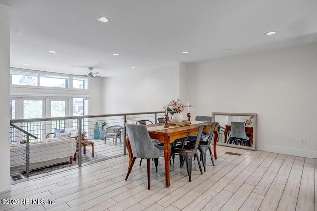 2325 Seminole Rd, Atlantic Beach, FL 32233 - dining room with recessed lighting, ceiling fan, baseboards, and light wood-style floors