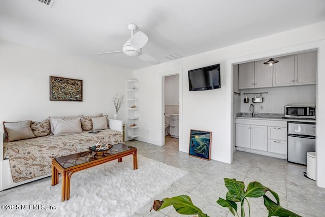 2325 Seminole Rd, Atlantic Beach, FL 32233 - living room with baseboards, ceiling fan, and visible vents