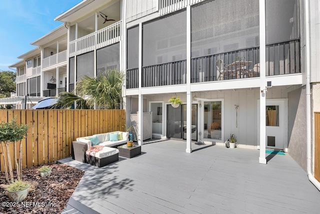 2325 Seminole Rd, Atlantic Beach, FL 32233 - exterior space featuring an outdoor hangout area, board and batten siding, and fence
