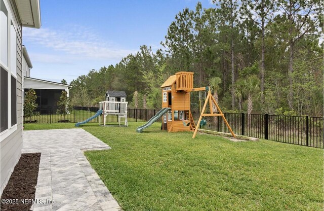 462 Hillendale Cir, Saint Johns, FL 32259 - view of playground featuring a patio, a fenced backyard, and a yard