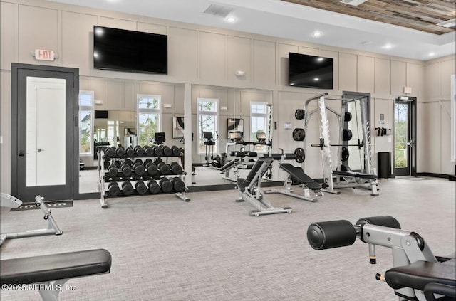 462 Hillendale Cir, Saint Johns, FL 32259 - workout area featuring carpet floors, recessed lighting, visible vents, and a decorative wall
