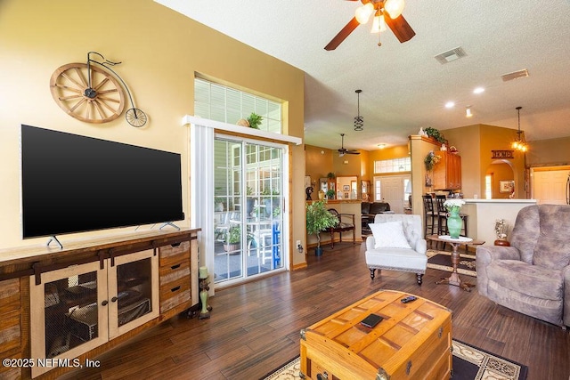 285 Village Green Ave, Saint Johns, FL 32259 - living room featuring a ceiling fan, wood finished floors, a textured ceiling, and recessed lighting