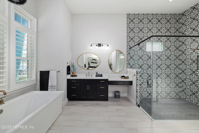 742 Honey Blossom Rd, Saint Johns, FL 32259 - bathroom featuring vanity, a walk in shower, a bath, and a wealth of natural light